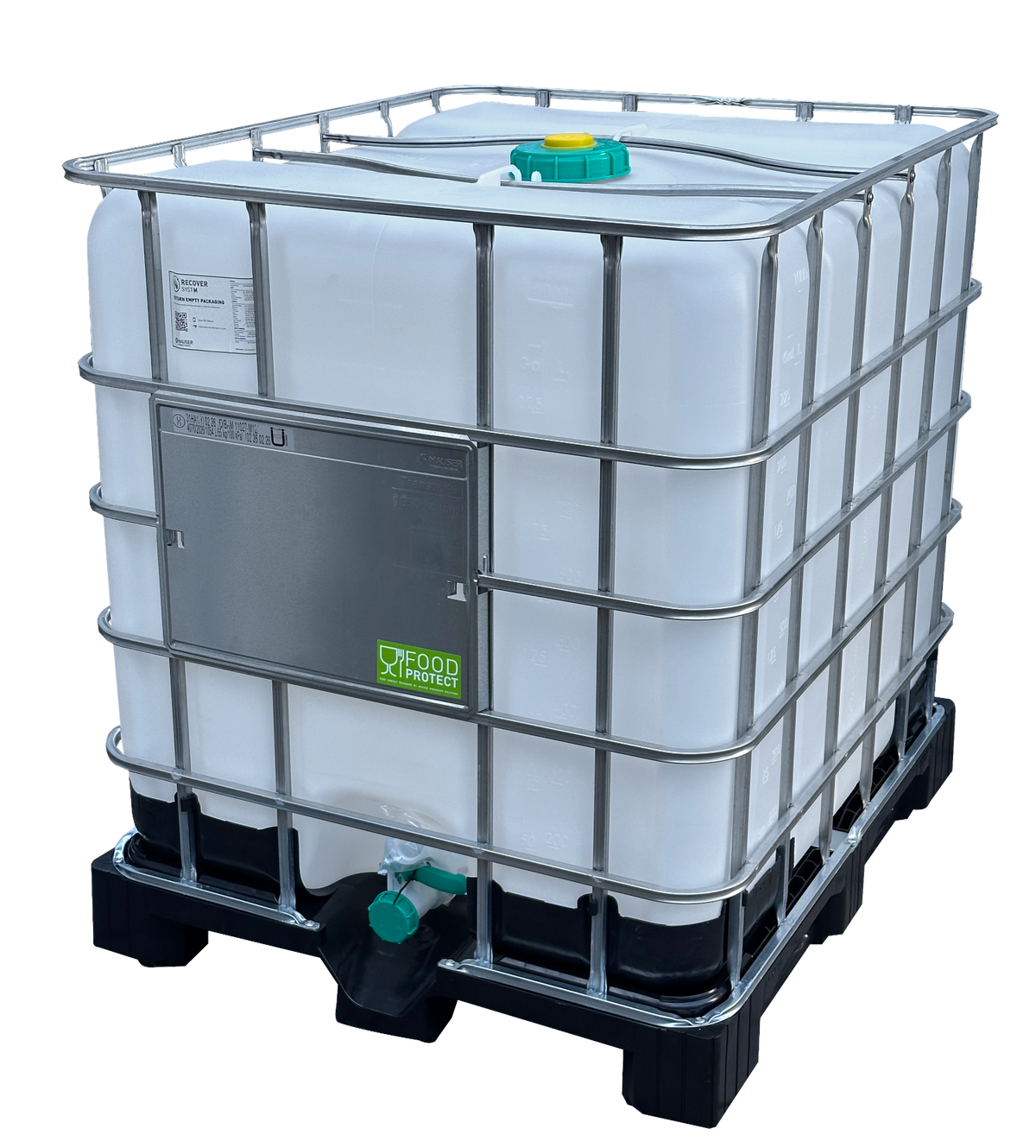 1000 L IBC Container, NEU, Kunststoff-Palette, 150/50, FDA, Entgasung (F38), MAUSER, UN