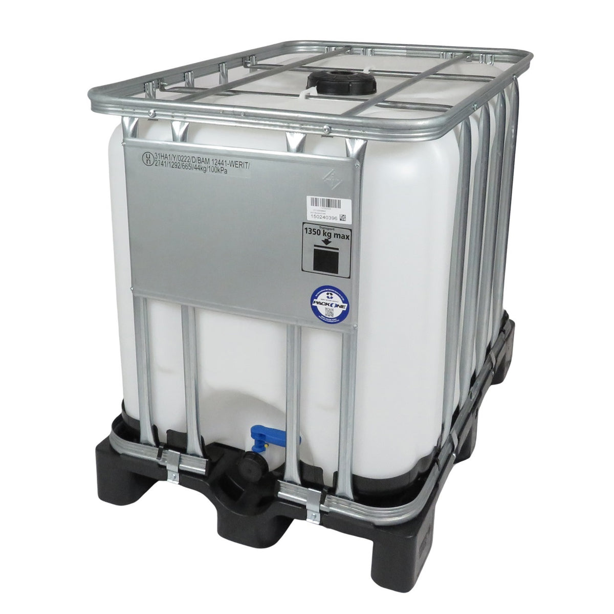 600 L IBC Container, NEU, Kunststoff-Palette, 225/50, UN Zulassung