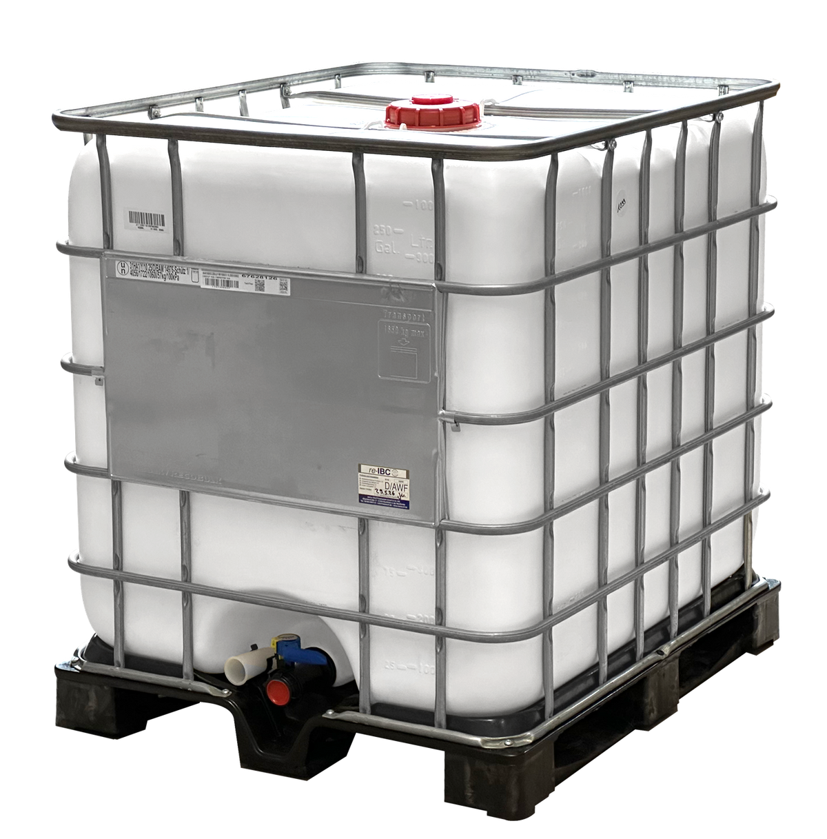 1000 L IBC Container, weiß, Kunststoffpalette, gebraucht gereinigt, 150/50, UV-Schutz, UN